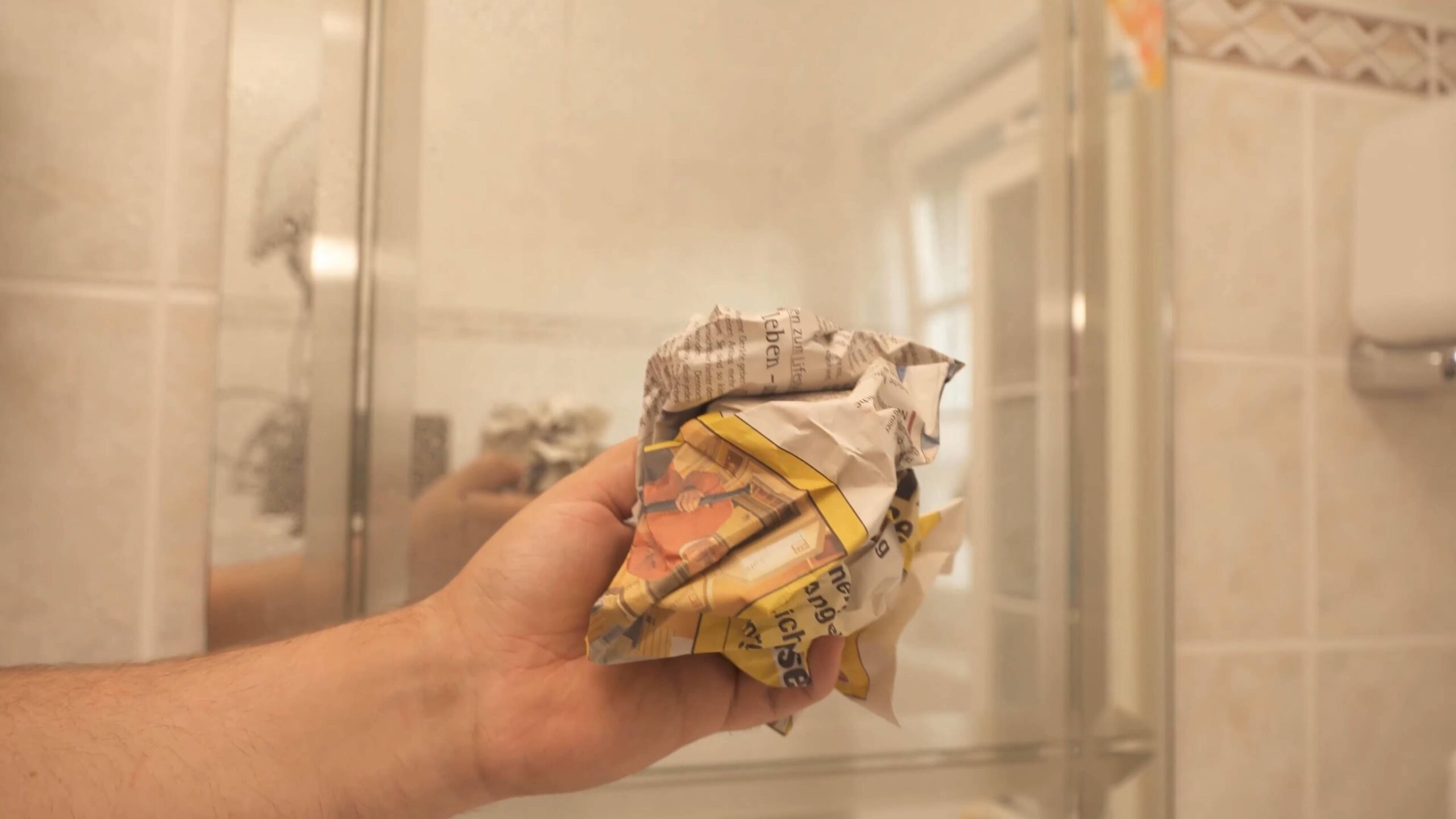 Newspaper mirror cleaning